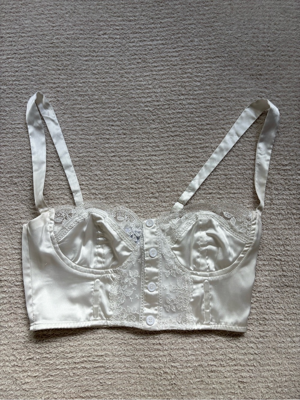 Princess Polly Ivory Satin Lace Longline Top